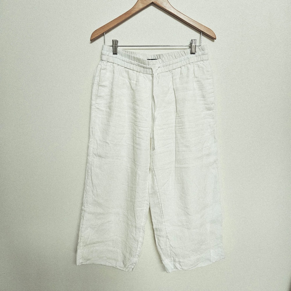 J.Crew Womens White Linen Drawstring Wide Leg Cropped Pants MP Petite Medium
